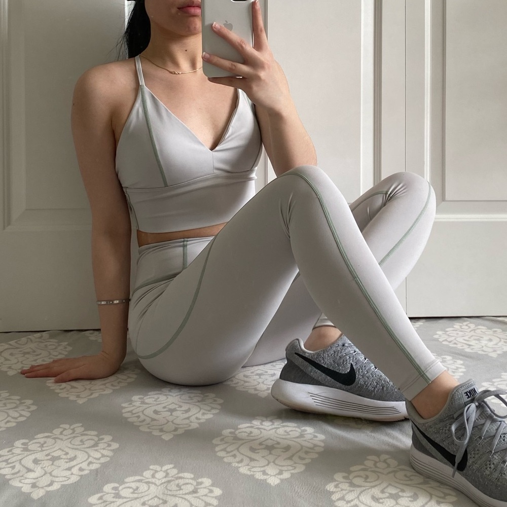 GRACE - Grey Purple Workout Lounge 2 Piece Set Sports Bra & Leggings